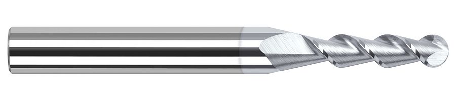 Picture of Harvey Tool 27908-C8 .125 Ball x 45 Helix CarbideEM, 2 FL TiB2 End Mill Standard Flute Standard Helix Carbide TiB2 Single End Ball NoseBall